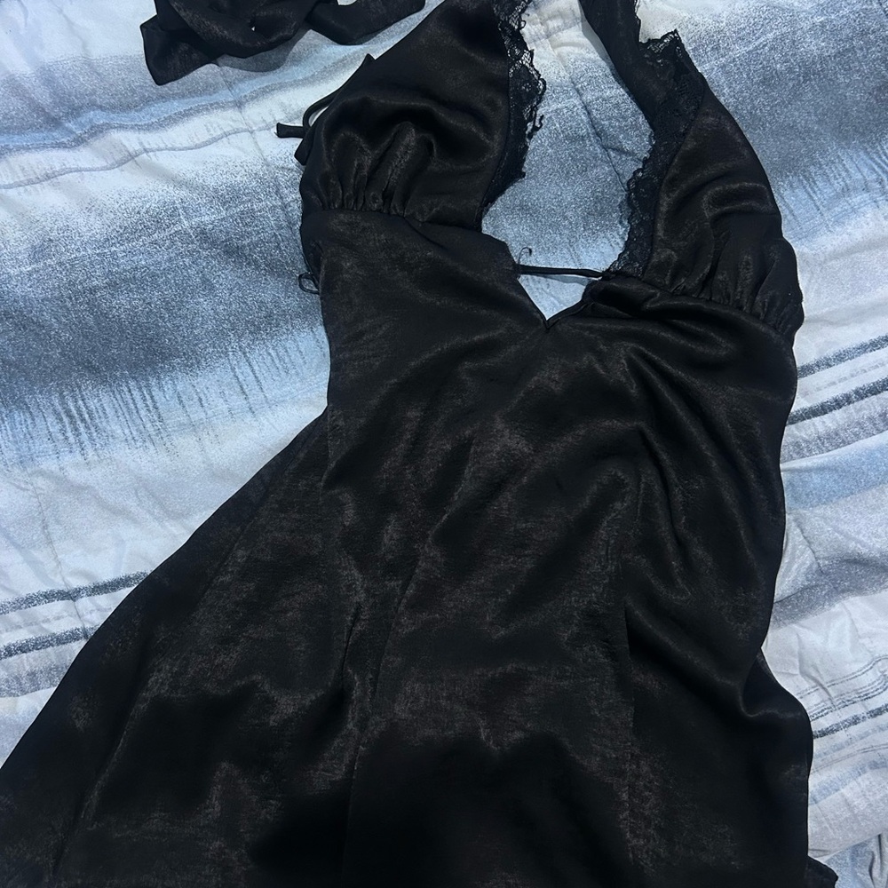 Forever 21 Black Chemise Satin Backless Dress